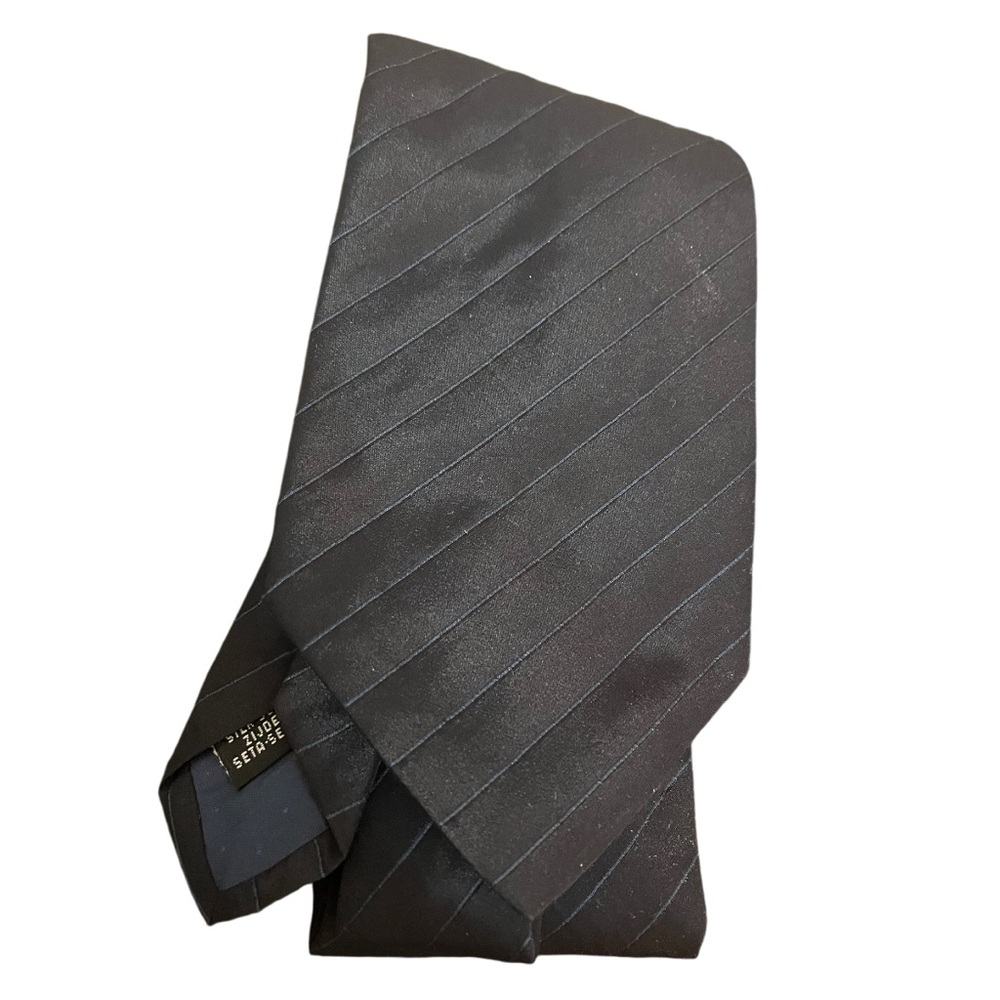 Teo Grimaldi 100% silk tie black with a faint blue stripe